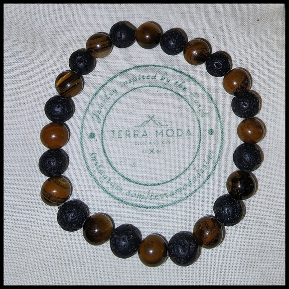 TMD - Tigers Eye and Lava Stone Beaded Men's Bracelet - Picture 6 of 8